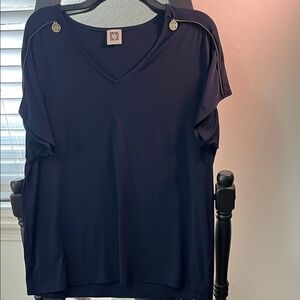 Anne Klein Navy Blouse with Gold Details